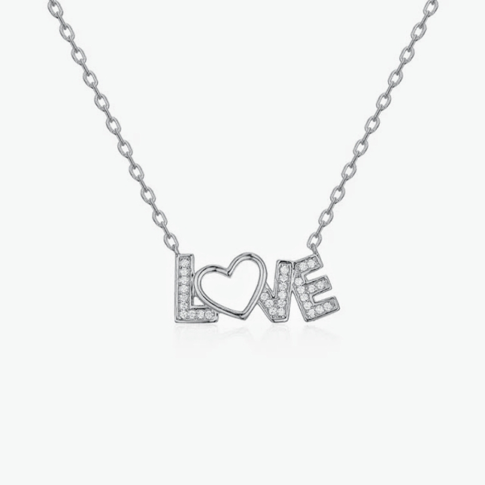 AAQUATIF Love Script Necklace | 925 Silver, Gold/Rose Vermeil | Lab-Created CZ